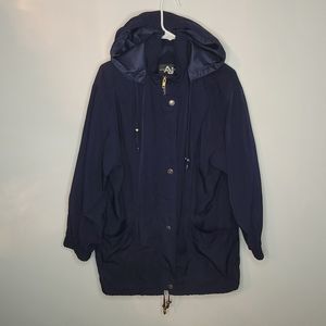Andy John's | Vintage Navy Lightweight Coat with Removable Hood, Stylish Details